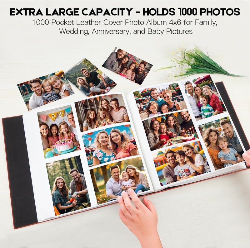 Aevdor 1000 Pockets Photo Album 4x6, Extra Large Capacity Leather Cover Wedding Family Picture Book Holds 1000 Horizontal and Vertical Picture, Acid-free Pages 4x6 Photo Album with Front Window, Brown - Image 2